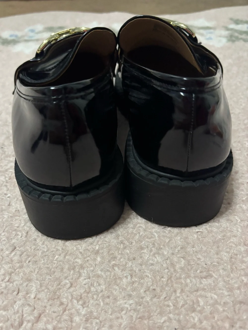 I.N.C Black Patent Leather Loafer with Gold Chain Accent - Women